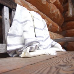 Grande serviette de plage ou de douche en lin à rayures grises