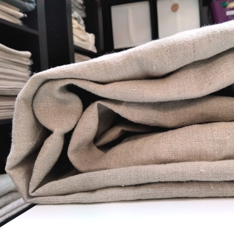 Tissu Lin Lavé Blanc Quadrillé Bleu - Vente Au Demi-mètre, Largeur 145 Cm