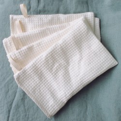 Set De 2 Gants De Toilette 100% Coton Nid D'abeille - 15x21cm, Couleur Beige | Doux, Absorbants, Pour Le Visage Et Le Corps