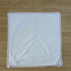 Taie d'oreiller ancienne brodée MF avec dentelle blanche