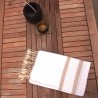 serviette de plage fine et light en lin blanc et grège grand modèle XXL 205 cm
