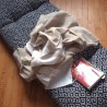 Très grande serviette de plage fine et belle en pur lin blanc et grège grand modèle