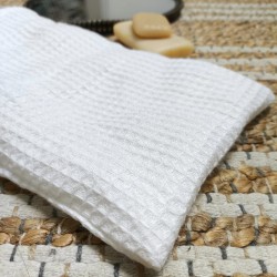 grand gant de toilette pur lin nid d'abeille Blanc