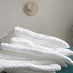 Gant de toilette grand modèle 100%  lin nid d'abeille Blanc