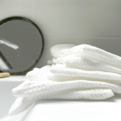 Gant de toilette 100%  lin nid d'abeille Blanc