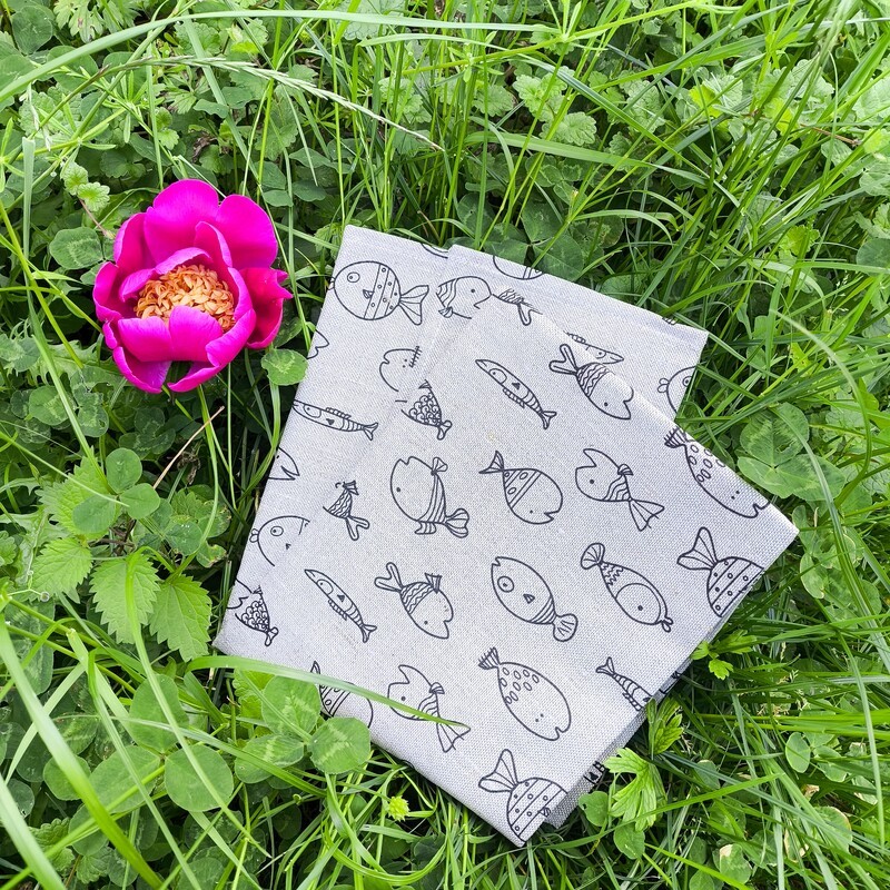 Torchon pur lin motif poisson