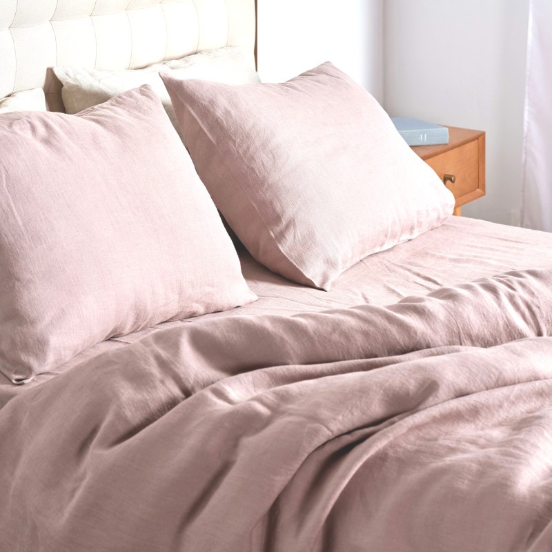 Housse de couette pur lin lavé rose clair
