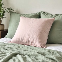 Taie d'oreiller en pur lin lavé rose
