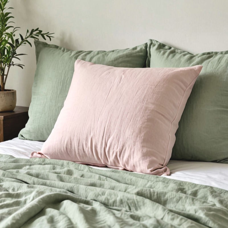 Taie d'oreiller en pur lin lavé rose