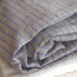 Drap-housse bébé PUR LIN rayures bleues fines