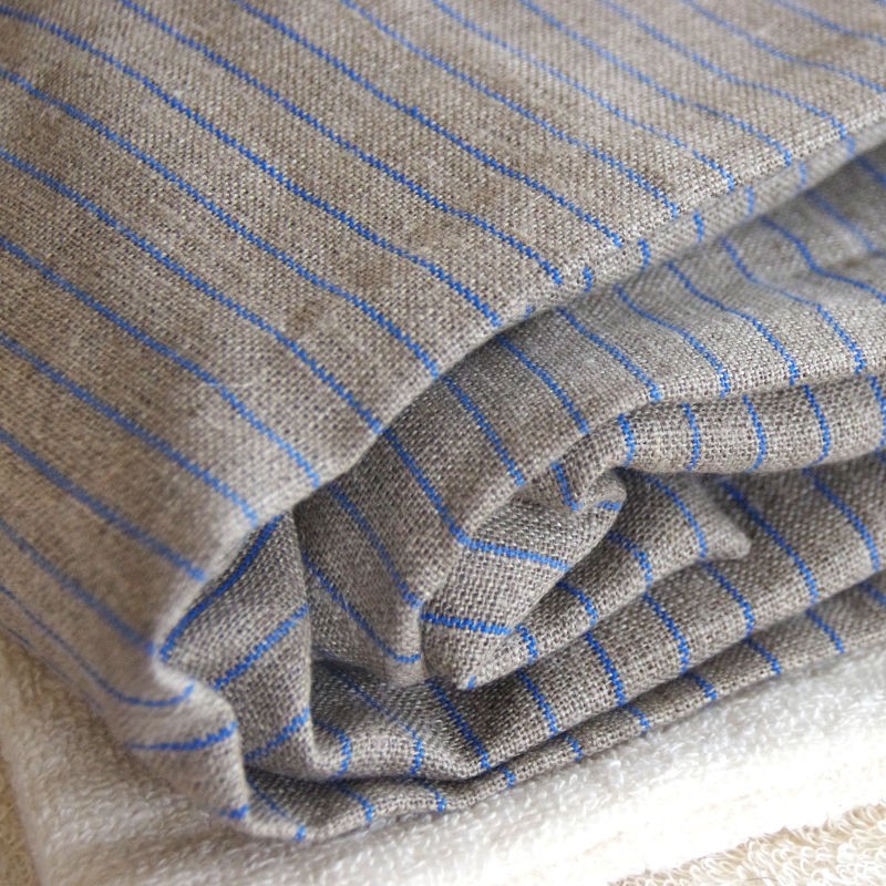 Drap-housse bébé PUR LIN rayures bleues fines