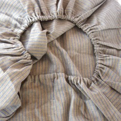 Drap-housse bébé PUR LIN rayures bleues fines avec élastique