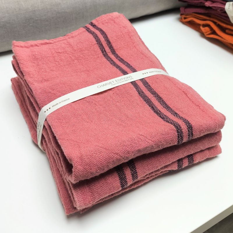 Torchon de cuisine Charvet Editions couleur rose pétale en pur lin épais