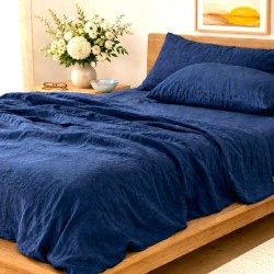 Drap-housse élastiqué en pur lin Bleu foncé fabriqué en France