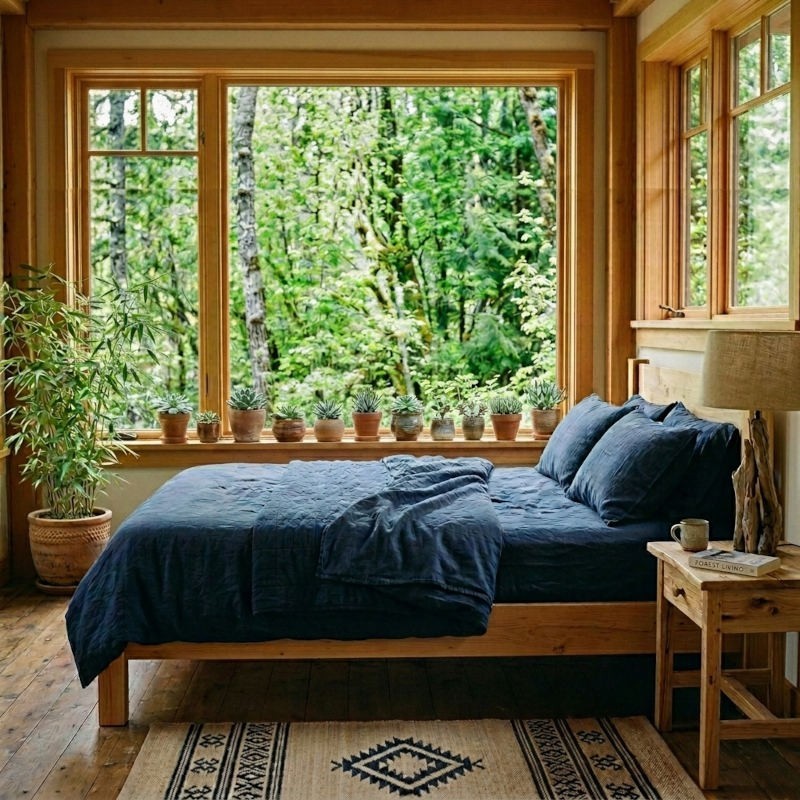 Housse de couette en tissu 100 % lin lavé bleu foncé made in France