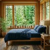 Housse de couette en tissu 100 % lin lavé bleu foncé made in France