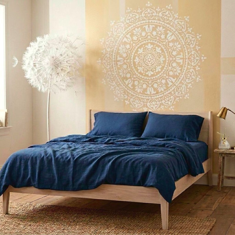 Drap plat pur lin lavé bleu marine
