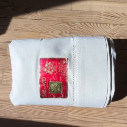 Drap écru ancien 100% lin 220 x 298 cm jour échelle