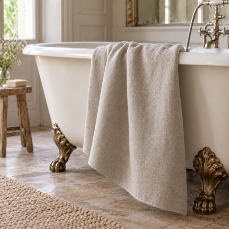 Drap de bain en pur lin naturel confectionné en France