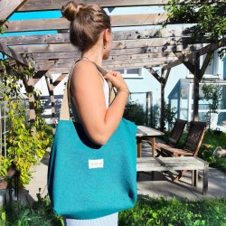 Sac en lin bleu paon fabriqué en Haute-Savoie